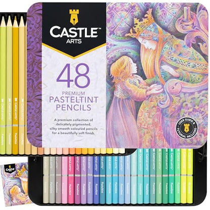 Castle Art Supplies 48 Pastel Colored Pencils for Adults - Premium Quality