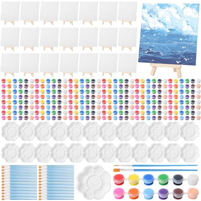 Qilery 24 Set 6 x 6 Inch Canvas Boards and Easel for Painting - size: 6" X 6"