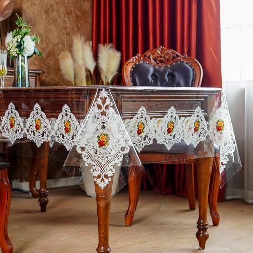 ARTABLE Clear Vinyl Tablecloth Lace Floral Print Wipeable 52 x 70 Inch - color: Lace-1, size: 70" x 52" (Rectangular)