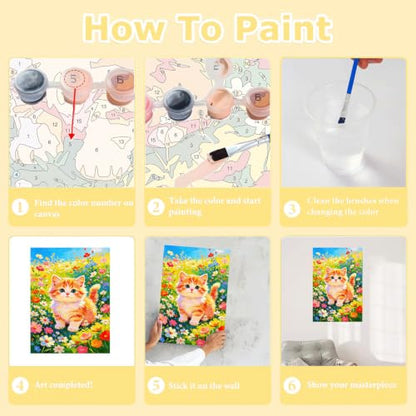HITO Cat Paint by Numbers Kit for Kids with Frame Easel 8x12 inch - color: Sunny Orange Cat
