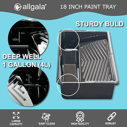 Allgala 18 Inch Paint Roller Kit Pro Grade 11 PC Set Paint Tray and Liners, Rollers and Frame, 4 FT Extension Pole - color: 11-PC Complete Kit