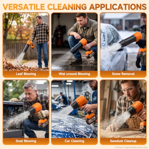Leaf Blower Cordless Battery Charger, Electric Leaf Blower Cordless Powerful, Powerful Battery Powered Leaf Blower Powerful Brushless Motor High Speed Blowers Tool Orange