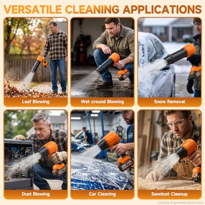 Leaf Blower Cordless Battery Charger, Electric Leaf Blower Cordless Powerful, Powerful Battery Powered Leaf Blower Powerful Brushless Motor High Speed Blowers Tool Orange