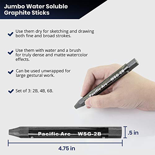 Pacific Arc Jumbo Water Soluble Graphite Sticks Set of 3, Soft 2B, 4B, 6B - style: 2B, 4B, 6B