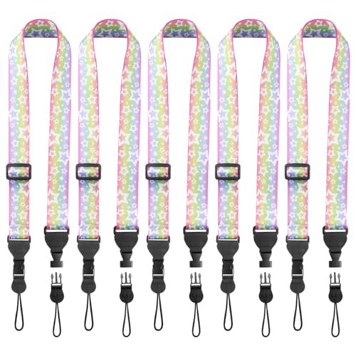 FIEIL 5 Pack Adjustable Shoulder Strap, Nylon Camera Strap, Comfortable Neck Strap for iPad, Cellphone Tablet, Camera, Laptop, Binocular, Luggage Bag (Rainbow Stars Universal Lanyard) - size: 5 Pack Rainbow Stars