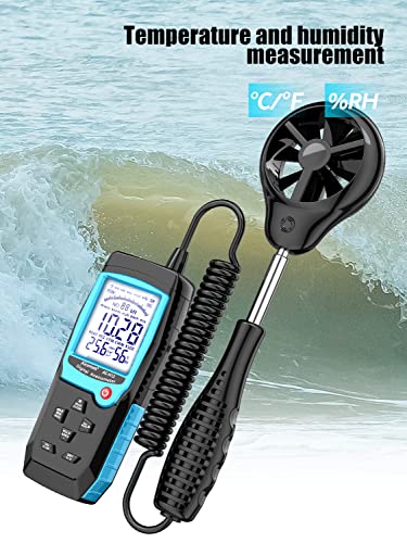 H12 Digital Anemometer Handheld Wind Speed Meter with Extended Wind Sensor, Measures Wind Speed Wind Flow Temperature and Humidity CFM Air Flow Velocity Meter with Big Backlit Screen