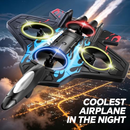 4DRC Foam RC Planes Remote Control Airplanes for Kids Adults, RC Airplane Fighter Jet with Light, 360° Flip Fighter Jet Toys, Stunt Roll, Airplane Toy Gifts for Kids Boys - color: Red-2 Batteries