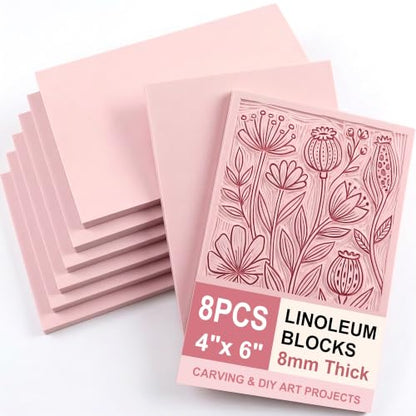 SGHUO 8pcs 4"x6" Pink Rubber Carving Blocks, 8mm Thick - color: Pink