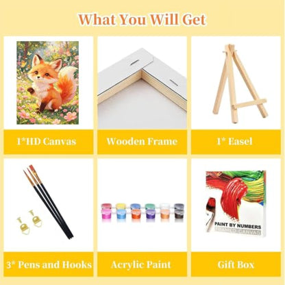 HITO Fox Paint by Numbers Kit for Kids with Frame Easel 8x12 inch - color: Spring Meadow Fox