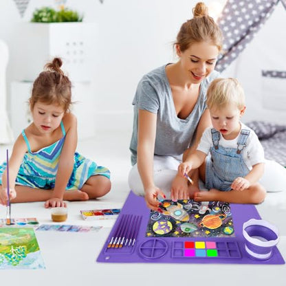 DIYDEC Silicone Art Mat 20x16 Inch - Large Silicone Painting Mat with Detachable Cup, 10 Painting Brushes, 5 Sponge Brushes - Kids & Adult DIY Accessories (Purple) - color: Purple