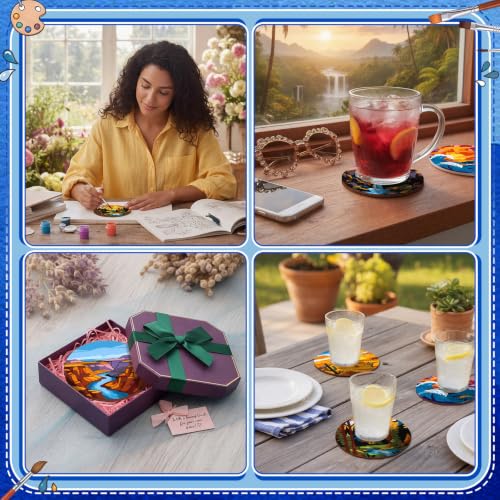 Reallnaive 8 Pcs Mountain Paint by Numbers Kit for Adults Wooden Coasters - style: Mountains
