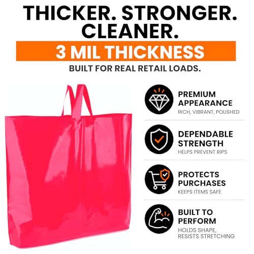 19x15 Large Plastic Shopping Bags with Handles for Small Business - color: Pink
