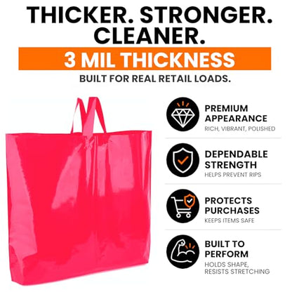 19x15 Large Plastic Shopping Bags with Handles for Small Business - color: Pink