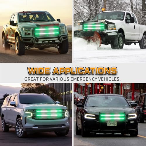 XRIDONSEN 2 Pack Green White Grill Emergency Lights 30 inch Strobe Lights - color: Green/White