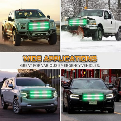 XRIDONSEN 2 Pack Green White Grill Emergency Lights 30 inch Strobe Lights - color: Green/White