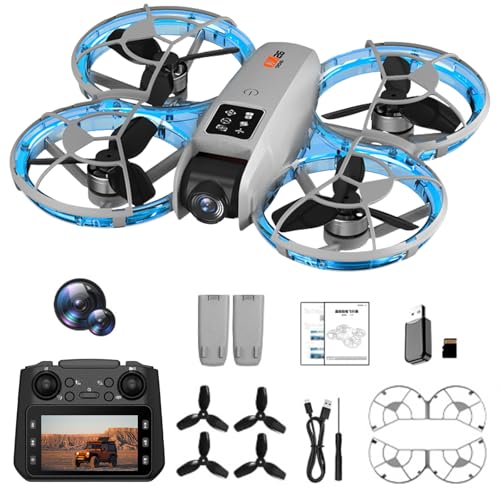 Drone with Camera for Adult Beginners, RC Drones with Screen on Controller, Brushless Motor, One Key Take Off/Landing, Optical Flow Positioning, Gesture Photo Video RC Quadcopter with Body Light 2 Batteries CZ26 FPV Drones Gifts for Adults Beginner-Friend