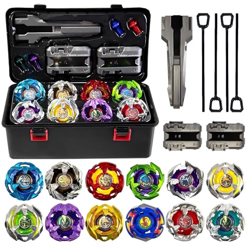 Battle Spinning Top Set with 12 Colorful Tops, Launchers and Accessories, Combat Game Collection
