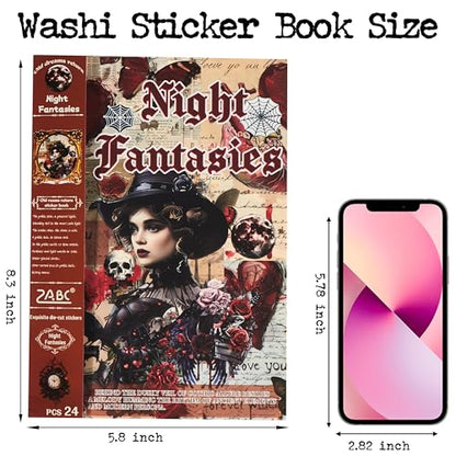 Gothic Sticker Book, Precut Halloween Washi Stickers for Journaling - color: Gothic Dark Night