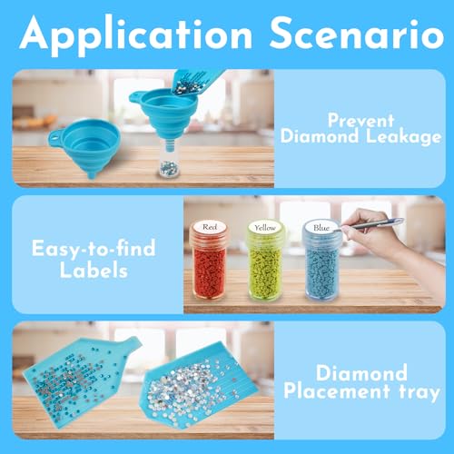 Tavolozza Fine Arts Diamond Painting Storage Containers, 120 Slots Diamond Painting Accessories and Tools with Jars for Beads, Portable Diamond Art Organizer Case, Diamond Art Kit Storage Box, Blue - style: Waves 120