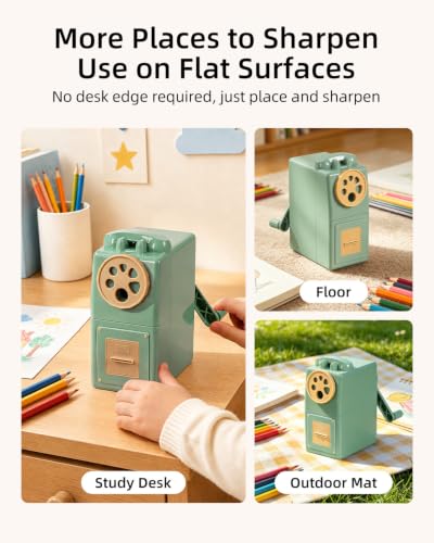 ZMOL Heavy Duty Manual Hand Crank Pencil Sharpener, Desktop, Green - color: Green