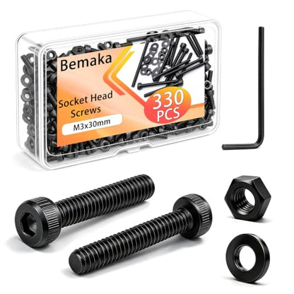 330Pcs M3 x 30mm Hex Socket Head Cap Screws with Nuts and Washers - size: M3 x 30mm-330PCS