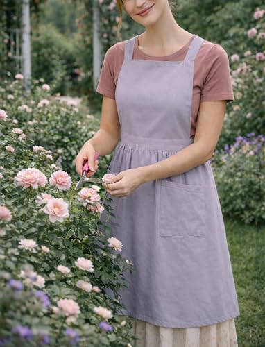 Pinknoke Cute Cotton Pinafore Aprons for Women with Pockets for Kitchen - color: Gray