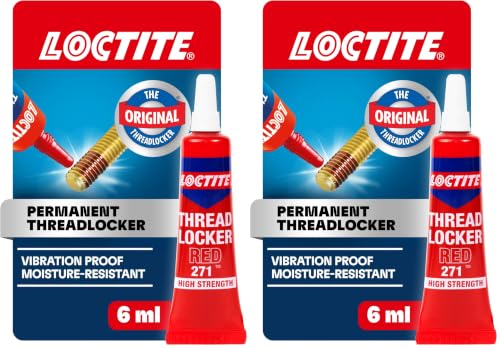 Loctite Threadlocker Red 271 - Permanent Thread Lock Glue for Nuts, Bolts, & Fasteners, High Strength Screw Glue to Prevent Loosening & Corrosion - 6 ml, 2 Pack - size: 2 Pack, style: Red (Permanent)