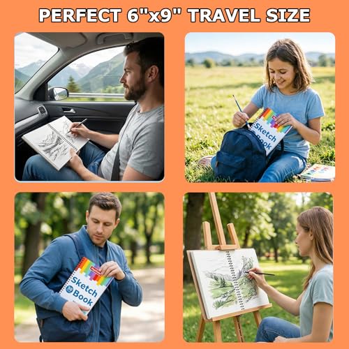 6" x 9" Sketch Book, 6-Pack 50 Sheets 68lb/100gsm, Spiral Bound Sketchbook - size: 6" x 9"(Pack of 6)