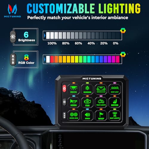 MICTUNING P1C+ RGB 12 Gang Switch Panel, IP67 Waterproof - color: Wired, size: 12 Gang
