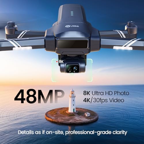 Holy Stone HS600D 3-Axis Gimbal 8K Camera Drone with 5.5-inch Full HD Display Remote Control, Level-6 Wind Resistance, 6KM Transmission, 80-Min Flight, Smart Track, Auto Return