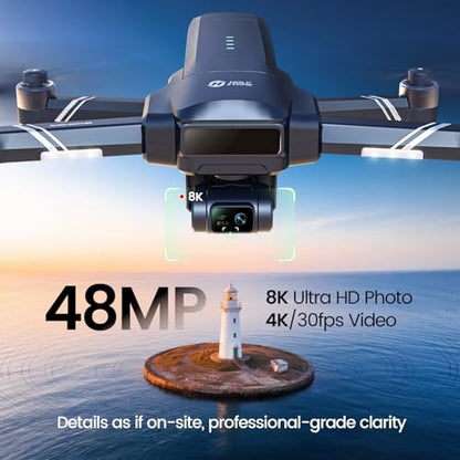 Holy Stone HS600D 3-Axis Gimbal 8K Camera Drone with 5.5-inch Full HD Display Remote Control, Level-6 Wind Resistance, 6KM Transmission, 80-Min Flight, Smart Track, Auto Return