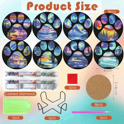 ijbnhd 8 Pcs Aurora Diamond Art Coasters Kits with Holder 4X4 Inch - color: Aurora-1