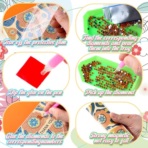 Saillong 12 Pack Thank You Diamond Painting Greeting Card Kit DIY Spring Flower Diamond Art Cards with Envelope Teacher Appreciation Gift 5D Rhinestones Painting Making Kit for Adult Teacher DIY Craft - color: Thank You
