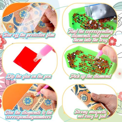 Saillong 12 Pack Thank You Diamond Painting Greeting Card Kit DIY Spring Flower Diamond Art Cards with Envelope Teacher Appreciation Gift 5D Rhinestones Painting Making Kit for Adult Teacher DIY Craft - color: Thank You