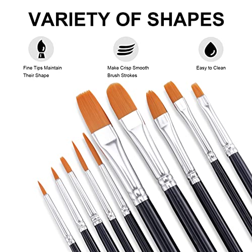 GOTIDEAL Paint Brush Set 10 Pcs with Acrylic Paint Set,8 Primary Colors（(120ml,4 oz)