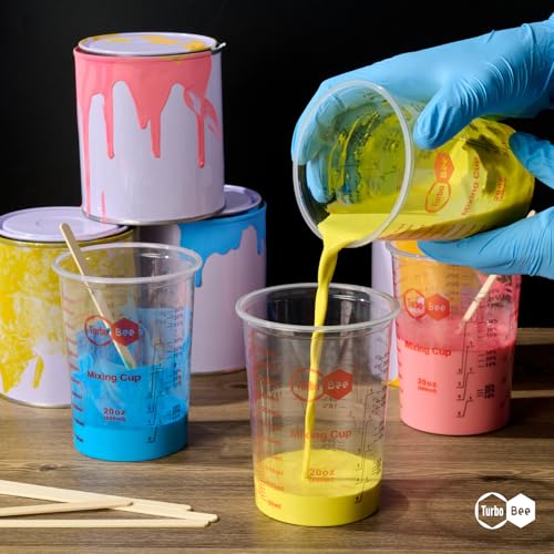 20oz Resin Mixing Cups - [Easy-Separate Design] 50 Pack Graduated PP Plastic Mixing Cups for Epoxy Resin, Paint & Automotive - Includes 50 Stir Sticks, Calibrated Ratios 2:1 3:1 4:1, ML & OZ - color: 20OZ-50PACK-CLEAR