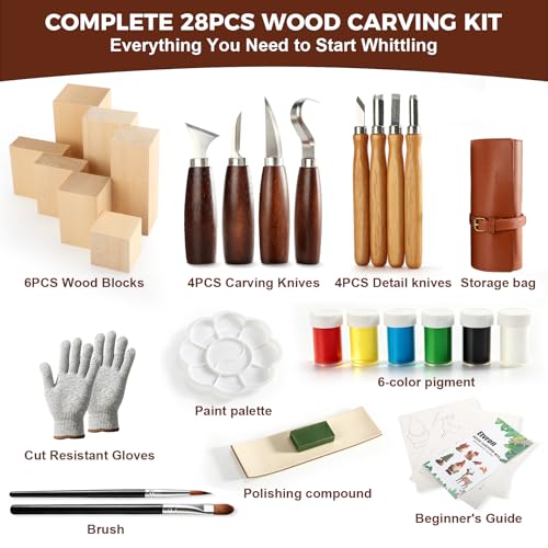 Wood Carving Kit with Tools, Whittling DIY Craft Kit for Adults & Beginners