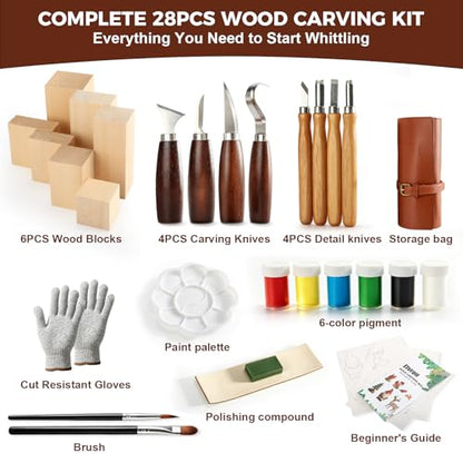Wood Carving Kit with Tools, Whittling DIY Craft Kit for Adults & Beginners