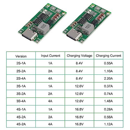 2PCS USB C BMS Step-up Boost Module 2S 3S 4S 1A 2A 4A 18650 Lithium Battery Charger Board for Li-Po Polymer Power Bank (3S 1A) - color: 3S1A