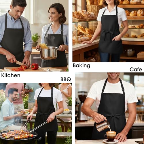 BOHARERS Kitchen Cooking Apron Unisex Adjustable chef apron with 3 pockets, 1 Pack Black - color: 01 Pack Black