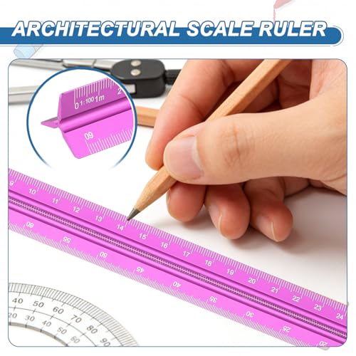 YOKIVE 2Pcs Metric Engineer Scale Ruler, (13 Inch, Rose Red) - color: Rose Red