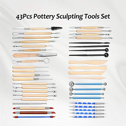 ISSEVE 43Pcs Pottery Clay Sculpting Tools, Clay Tool with Carrying Case Bag - color: Brown Bag
