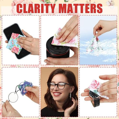 Copkim 24 Pcs Floral Eyeglasses Cleaning Cloths, Soft Reusable Lens Wipes