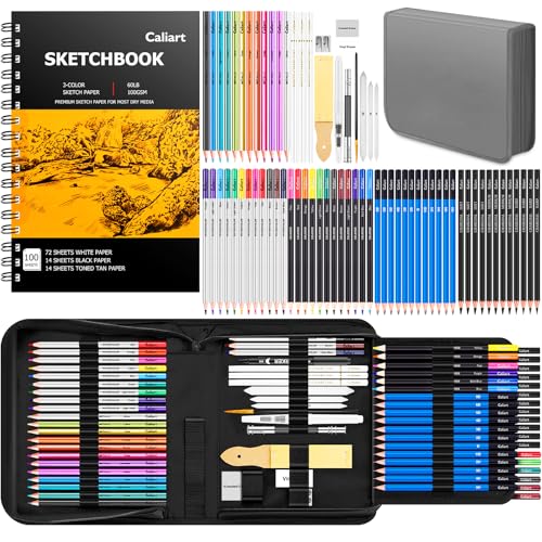 Caliart 176PCS Art Supplies Sketching Kit 100 Colors Watercolor Paint Set