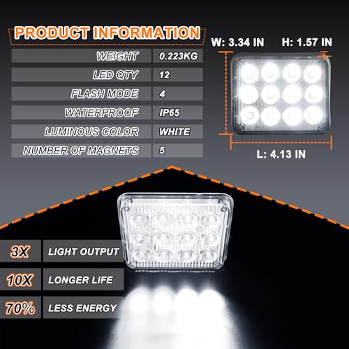2PCS LED Magnetic Strobe Lights, White Strobe Beacon Warning Light - color: White