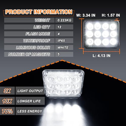 2PCS LED Magnetic Strobe Lights, White Strobe Beacon Warning Light - color: White