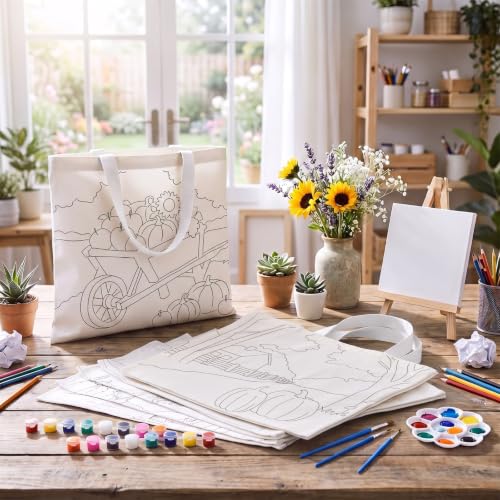 Locmeo 10 Set Paint and Sip Canvas Bags Pre Drawn Kit,Autumn - style: Autumn