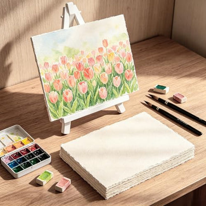 100 Sheets Watercolor Paper 7x10 in, 300 GSM, Deckled Edge, Ivory - size: 7 x 10inch