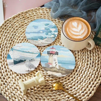 askkqtx 8 Pcs Beach Diamond Art Coasters Kits with Holder 4X4 Inch - color: Coasters-bdwy210