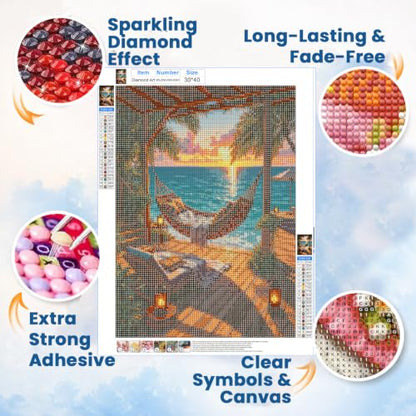 WULINHUAFA Seaside Diamond Painting Kits for Adults 12x16 inch - color: Hammock